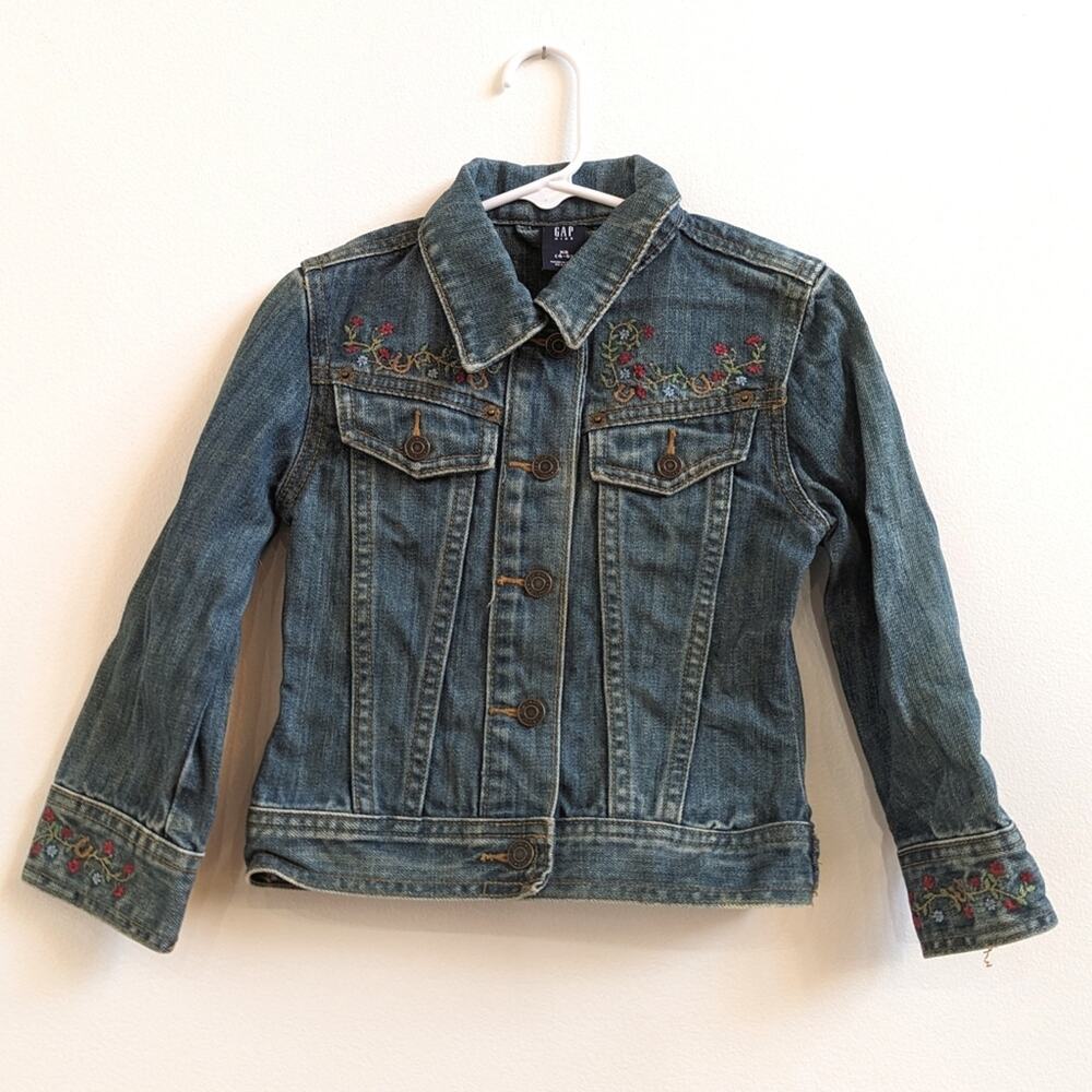 Vtg Y2K Gap Denim Jacket Girls Sz 4-5T Embroidered